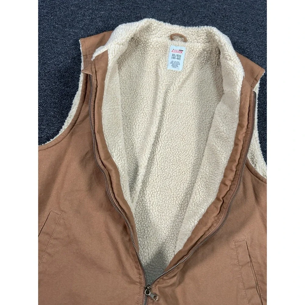 Dickies Duck Canvas Sherpa Lined Vest Men's XL Brown Full Zip Workwear‎ Pocket